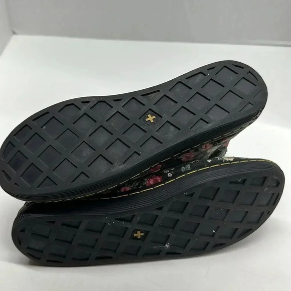 Dr Martens Hackney Combat Boots Canvas Lace Up Ankle Black Pink Rose Floral 6 - Picture 7 of 10